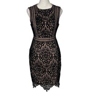 AIDAN MATTOX Women Sheath Dress Sz 2 Black Scalloped Sleeveless Elegant 56-17